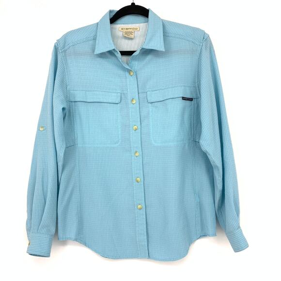 ExOfficio Button Front Collared Long Sleeve Top Womens Size Small Blue - Picture 1 of 6